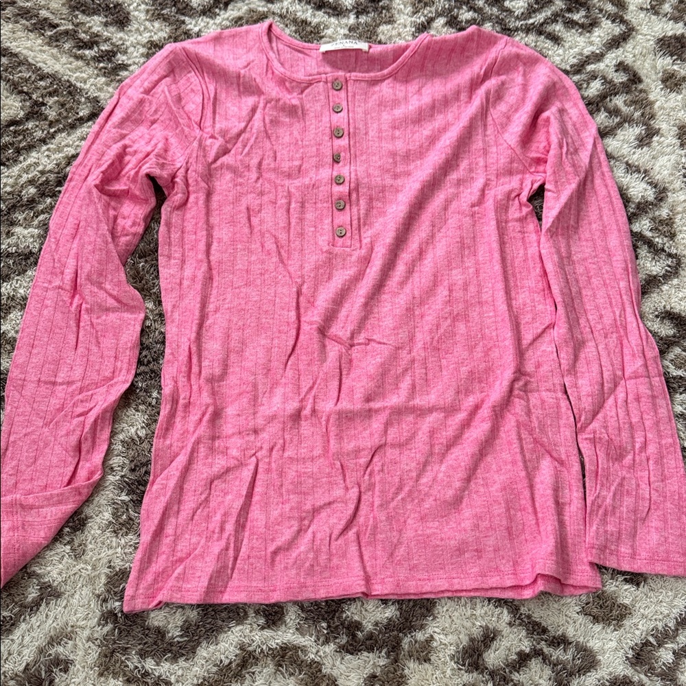 Zenana Pink Long Sleeve Buttoned Top